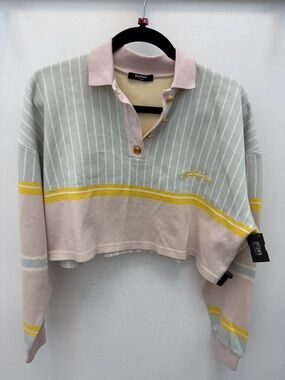 Balmain Pastel Stripe Cropped Polo - Pink, Mint & Yellow Accents